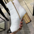 2020 Sexy Crocodile Leather Ankle High Heel Boots Women Special Chunky Block Heel Ankle Boots